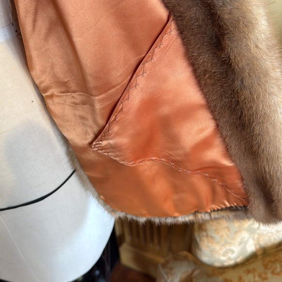 Vintage Mink Jacket Luxurious Natural Light Brown Genuine Mink Fur Stole Coat
